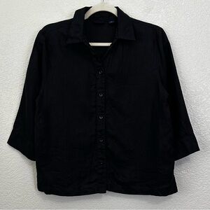 Westbound Petites 100% Linen Black 3/4 Sleeves Button Down Shirt, Size 12P